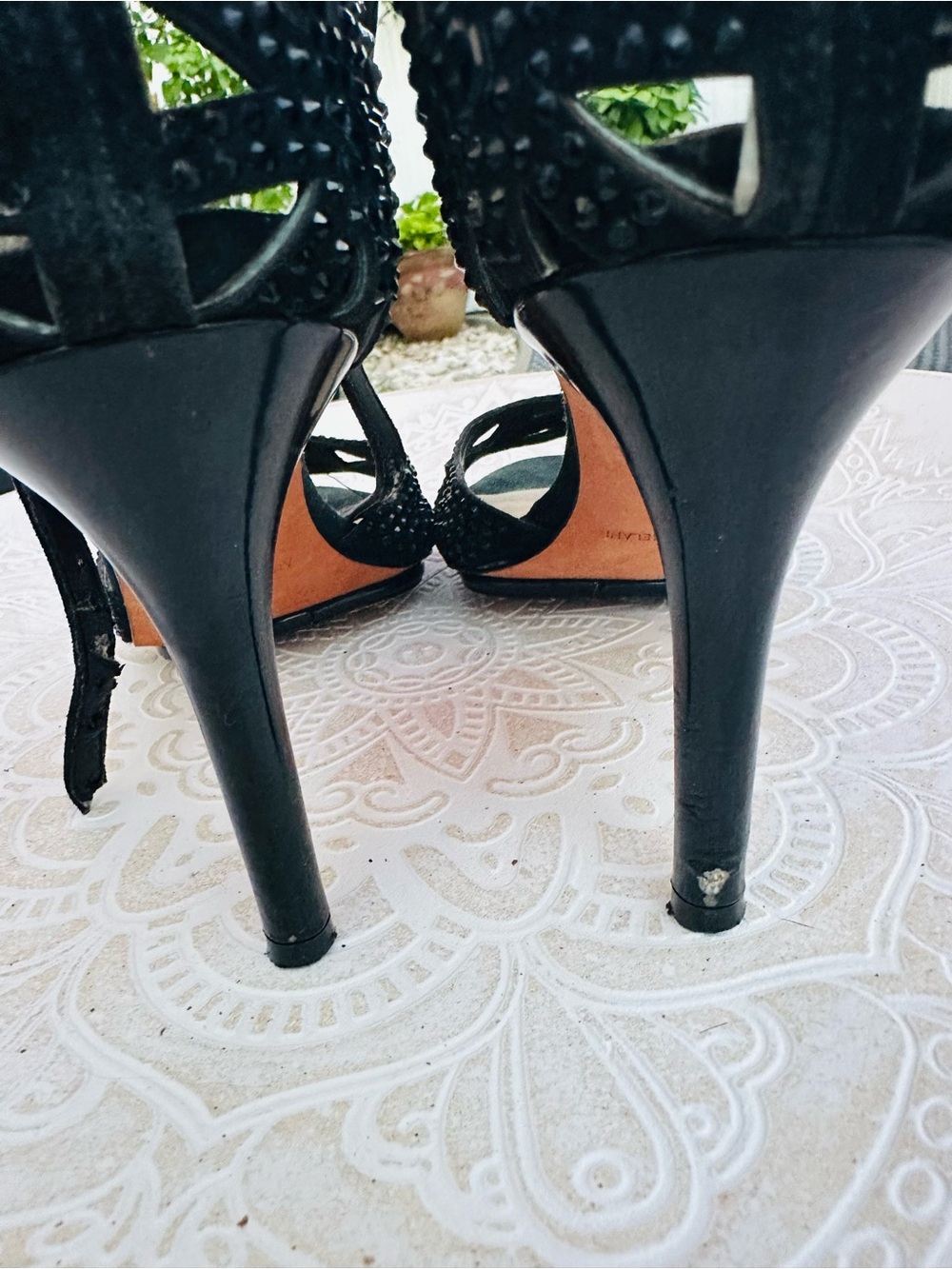 ANTONIO MELANI Black Strappy Crystal-Embellished Ankle-Strap Heels - Picture 4 of 9